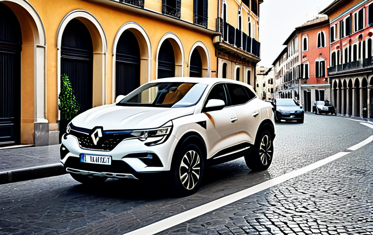 **

"A sleek Renault Arkana SUV coupe, fully clothed, in a vibrant Italian city street. Focus on the car's dynamic lines and modern design. Background includes classic architecture and stylish pedestrians. Safe for work, appropriate content, professional car photography, perfect anatomy, correct proportions, natural lighting, high resolution, family-friendly."

**