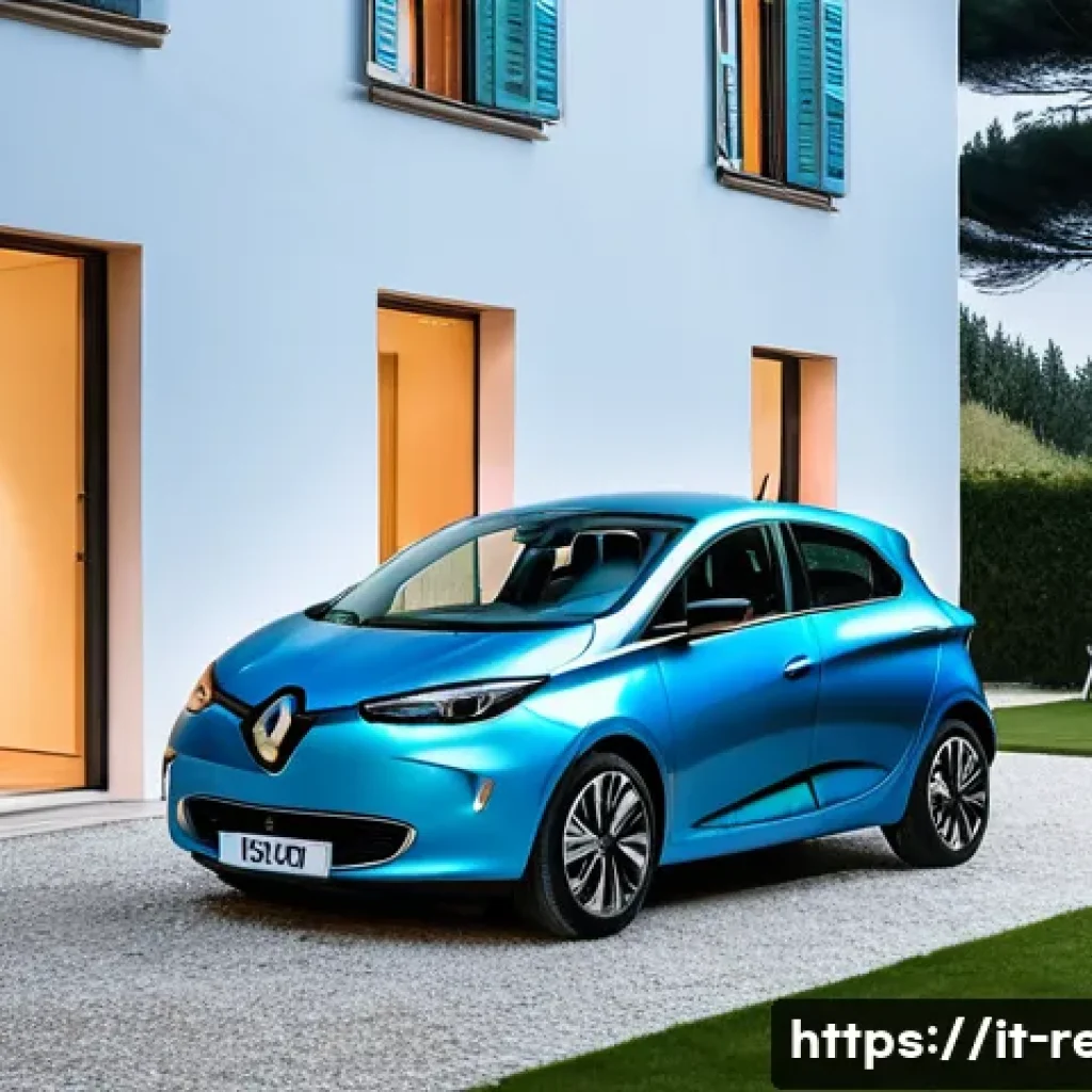 르노 조에의 유지비 분석 - **Prompt:** A sleek, modern Renault Zoe electric car is comfortably charging overnight in the drivew...
