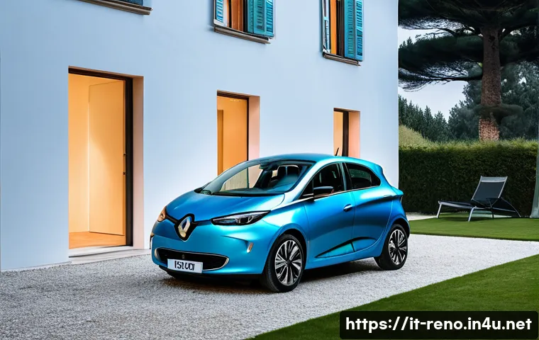 르노 조에의 유지비 분석 - **Prompt:** A sleek, modern Renault Zoe electric car is comfortably charging overnight in the drivew...