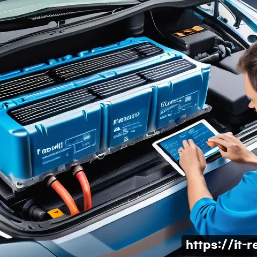 르노 조에의 배터리 수명 - A detailed cross-sectional illustration of a Renault Zoe electric car battery pack showcasing intern...