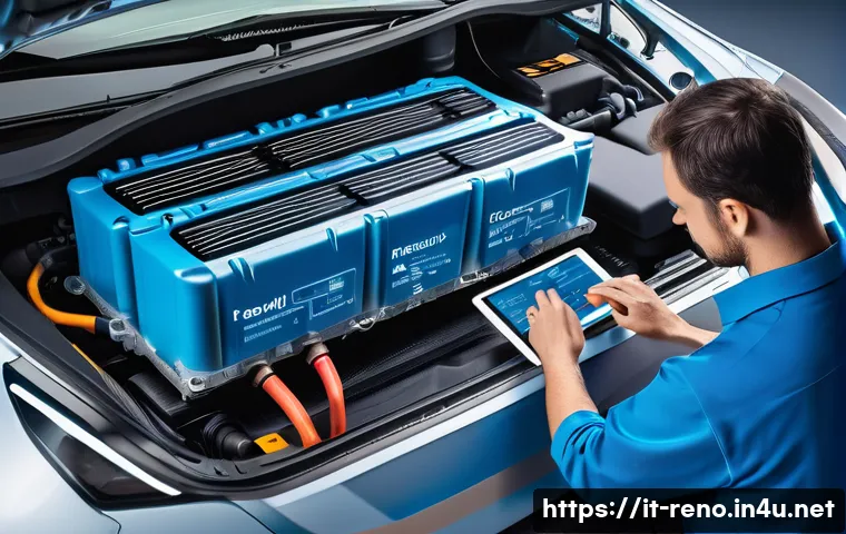 르노 조에의 배터리 수명 - A detailed cross-sectional illustration of a Renault Zoe electric car battery pack showcasing intern...