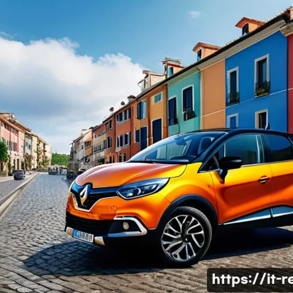 르노 캡처의 고객 후기 - A sleek Renault Captur SUV parked on a vibrant Italian city street during daytime, showcasing its mo...