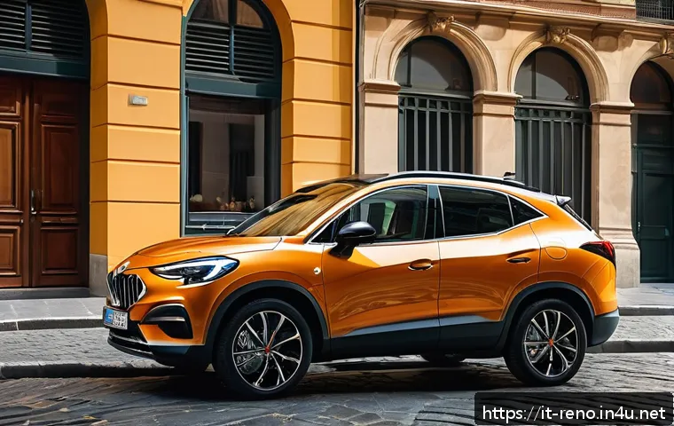 르노 삼성 XM3의 가격표 - A sleek and modern compact SUV parked on a vibrant urban street in Italy during daylight, showcasing...