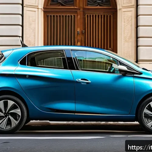 Home 17 르노 조에의 전기차 보험료 - A sleek, modern Renault Zoe electric car parked in an Italian urban setting during daytime, surround...