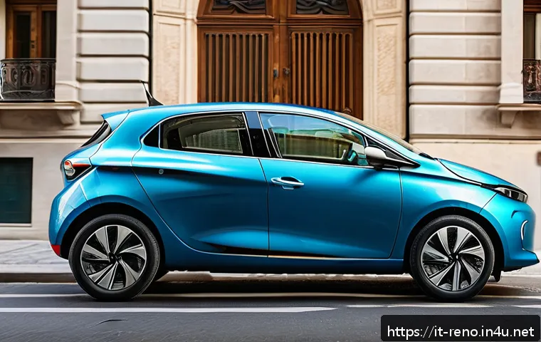 르노 조에의 전기차 보험료 - A sleek, modern Renault Zoe electric car parked in an Italian urban setting during daytime, surround...